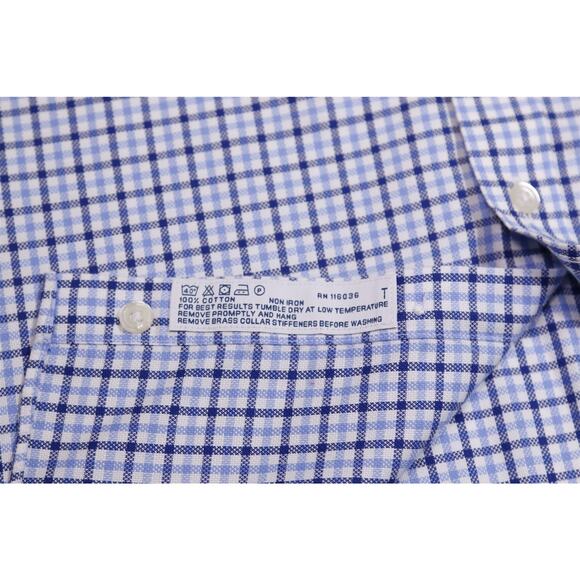 Charles Tyrwhitt Non Iron Slim Fit Blue Checkered Dress Shirt (44) 17.5-34 - Picture 7 of 7